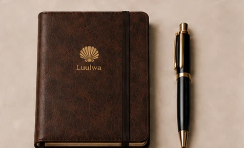 A personalized LUULWA piece with a gold crest